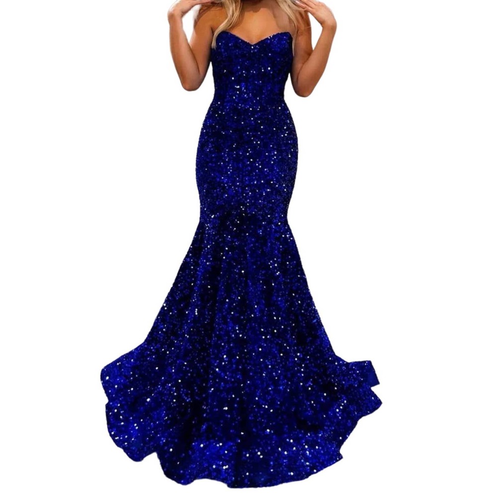 Size 4 Mermaid Corset Style Blue Sequined Ball Gown, Prom, Homecoming